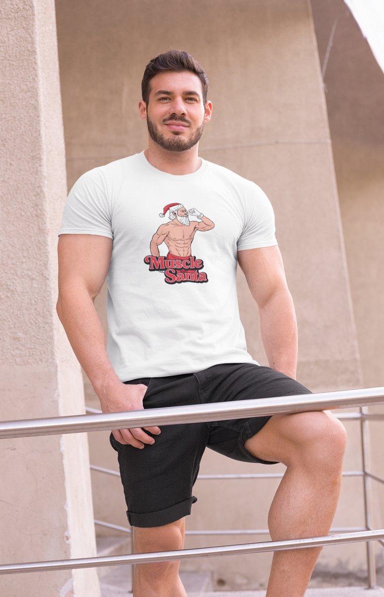 Shirt - Kerst muscle shirt - Wurban Wear | Grappig shirt | foute kersttrui | Unisex tshirt | Fitness | Kerstboom | Wit